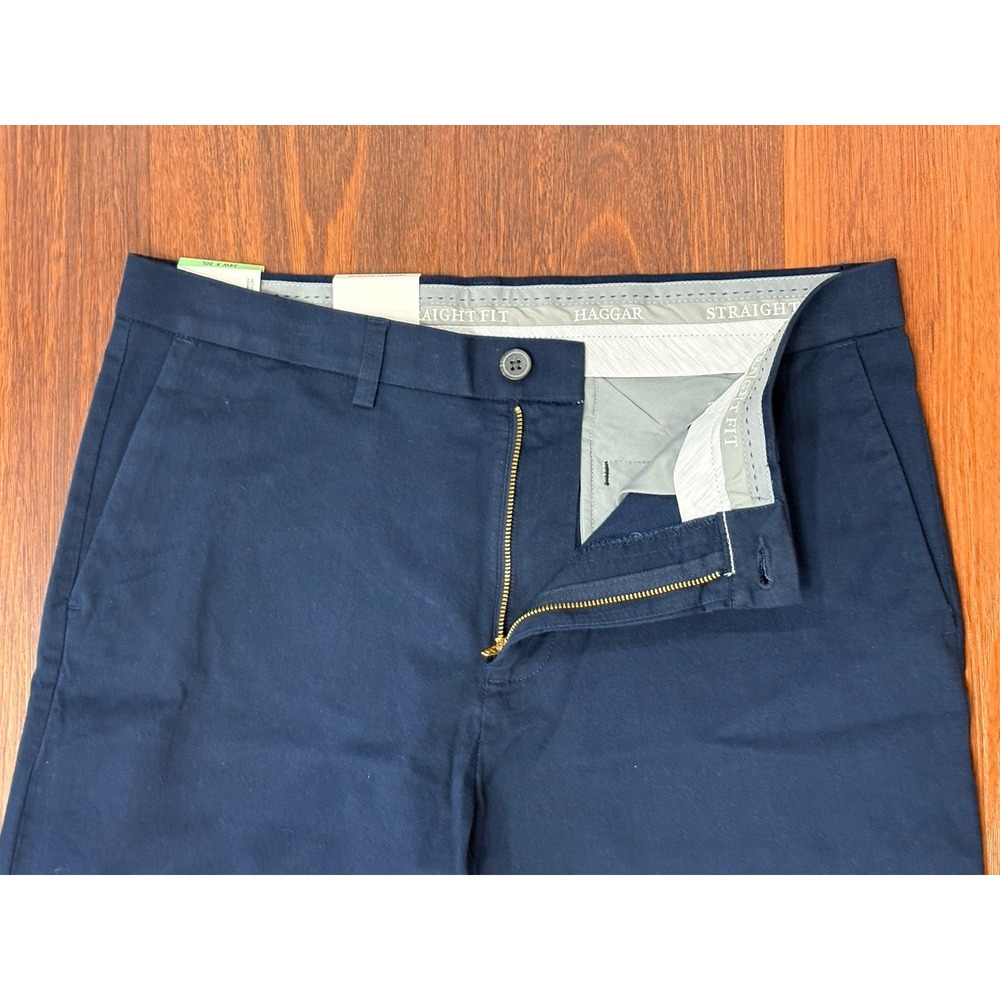 NEW Haggar Straight Fit Mens Pants 34W x 30L Waistband Navy Premium Soft Stretch - Picture 4 of 14